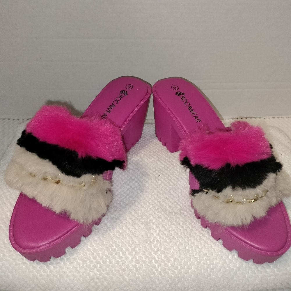 ROCAWEAR Women's Pink/black/cream Platform Heels Shoes Sz 9